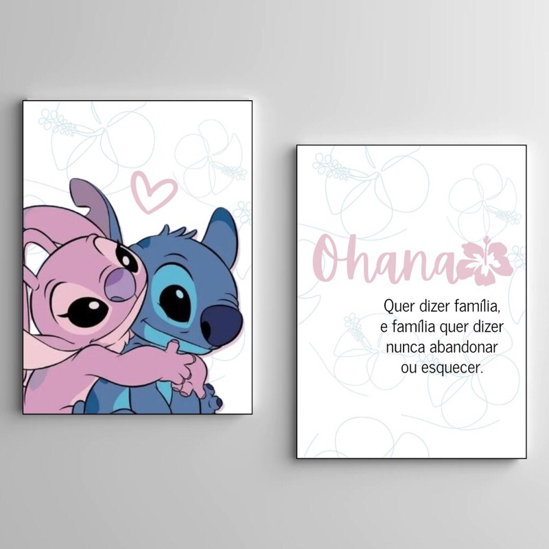 Kit 2 Quadros 20x28 Decorativos Ohana Quer Dizer Família Para Quarto