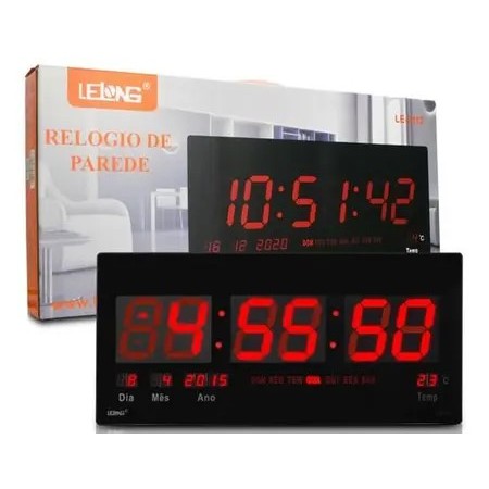 Rel Gio Parede Digital Led Termometro Calendario Lelong Le