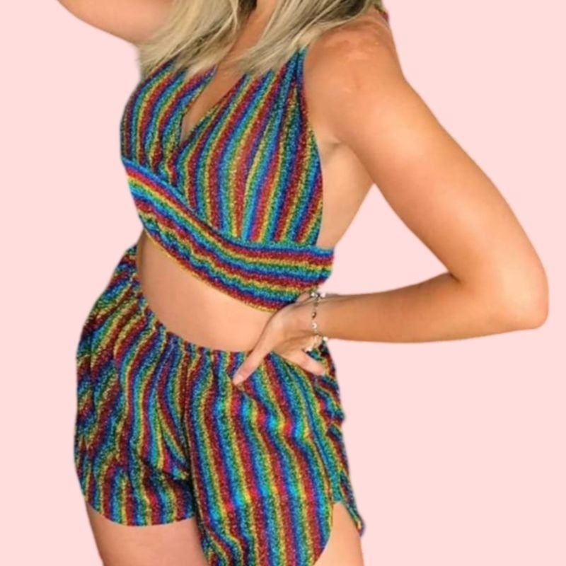 Conjunto Tendência Blogueirinha Carnaval Gringa Blogueira Verão Lurex