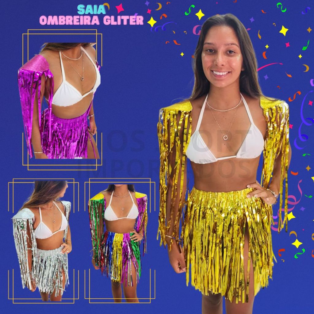 Kit Fantasia Saia Fitilho E Ombreira Metalizada Festa Carnaval Shopee