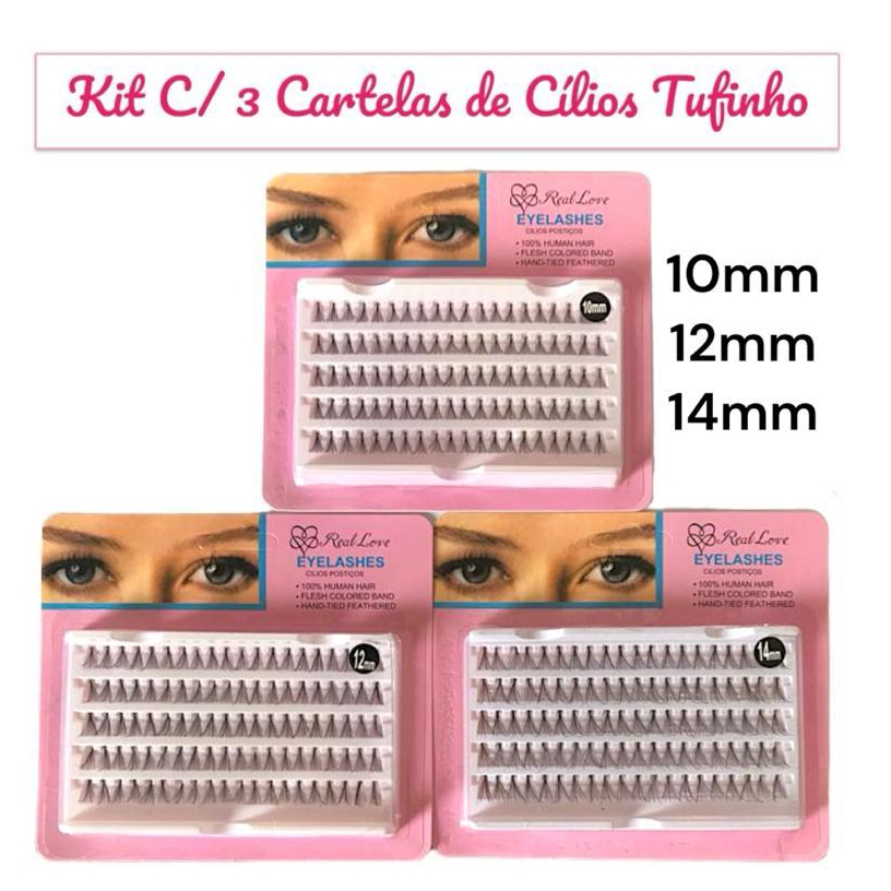 03 Cartelas de Cílios Real Love EYELASHES Tufo Tufinho Para Alongamento