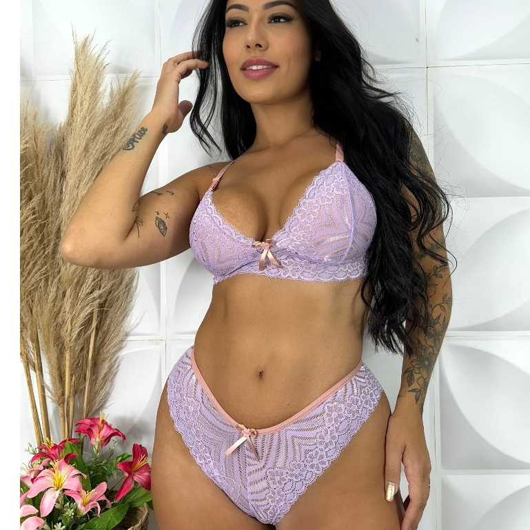 Conjunto Renda Bicolor Fecho Lingerie Shopee Brasil