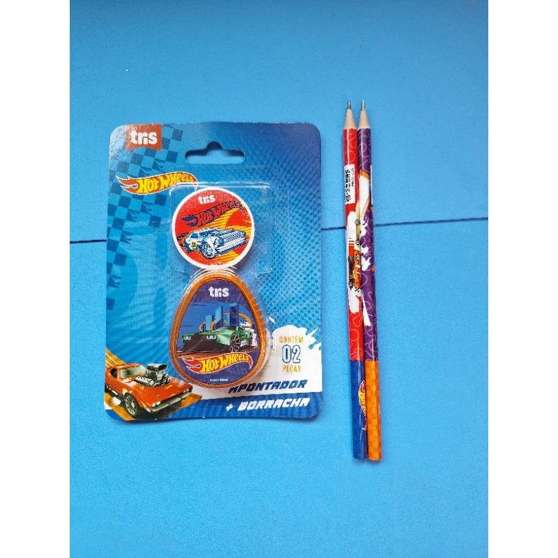 Kit Hot Wheels tris apontador borracha e lápis Shopee Brasil