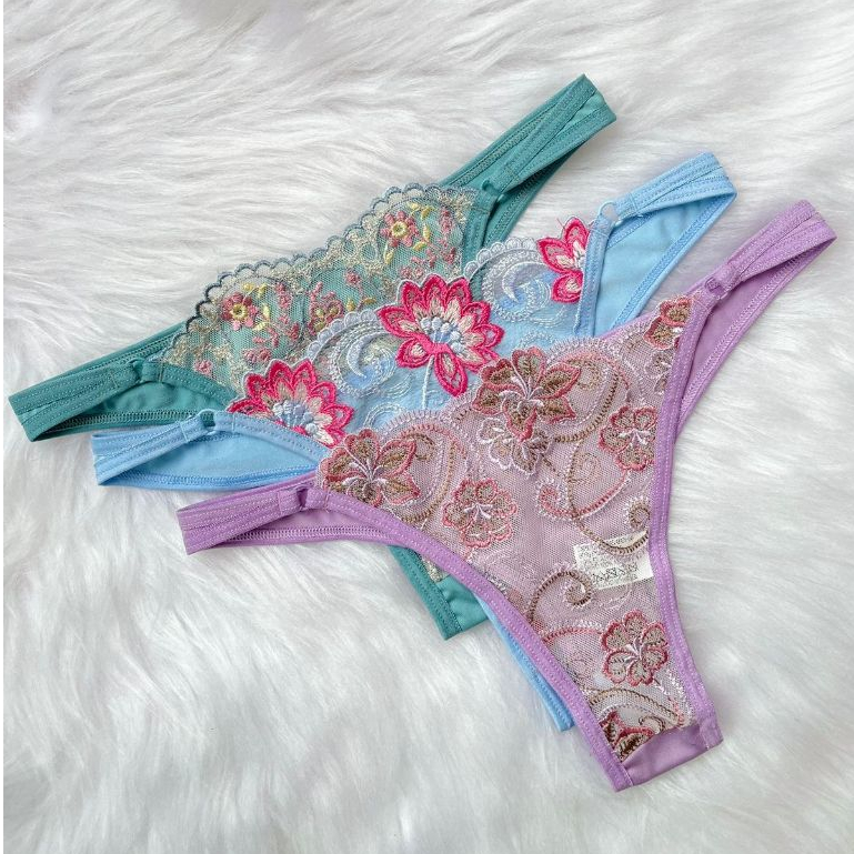 Kit 5 Calcinha Tanga Lingerie Sexy Tule Bordado Shopee Brasil