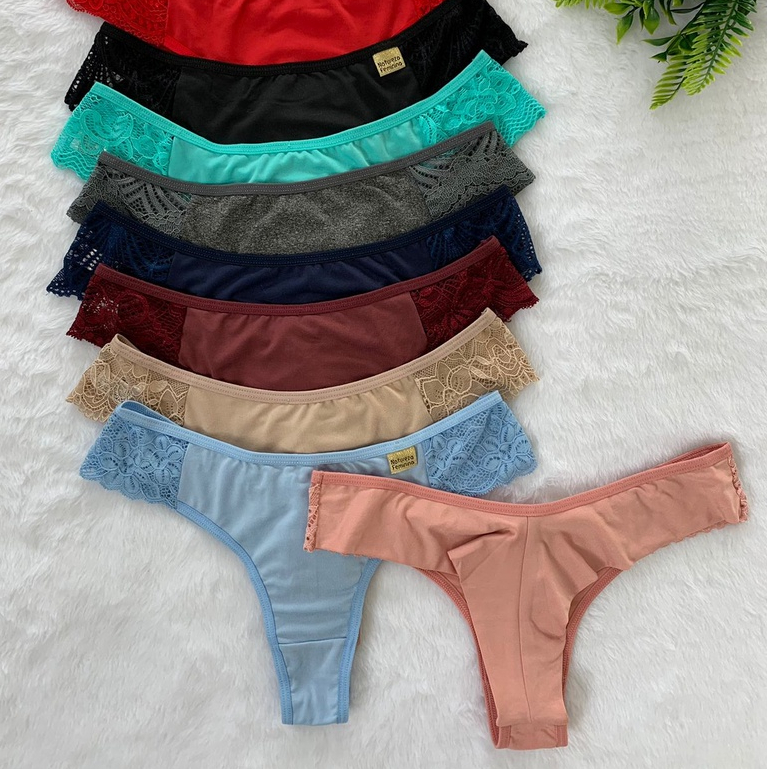 Kit 5 Tangas Fio Duplo Lingerie Calcinha Feminina Fio Dental Levanta