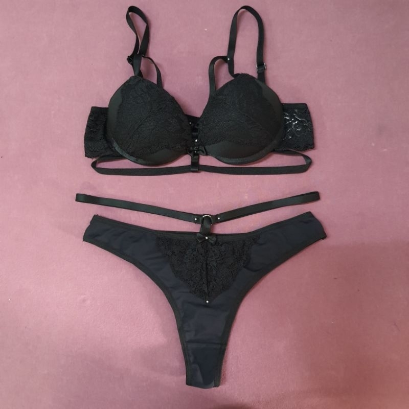 Conjunto Em Lingerie Renda Preto Shopee Brasil