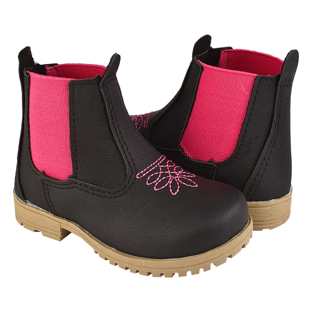 Botinha Jeca Menina Infantil Bota Princesa Beb Cowntry B Preto Pink