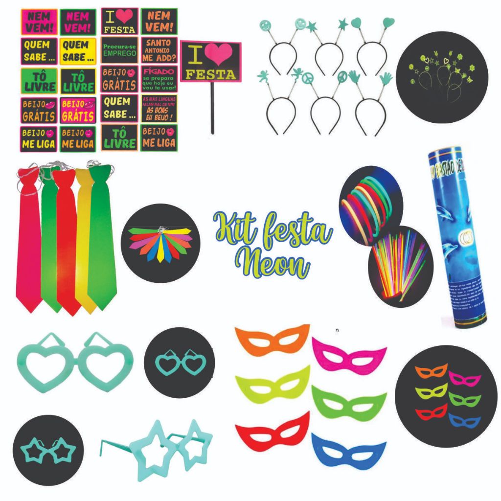 Kit Festa Neon Adere O Brilha Luz Negra Itens Balada Aniver Rio