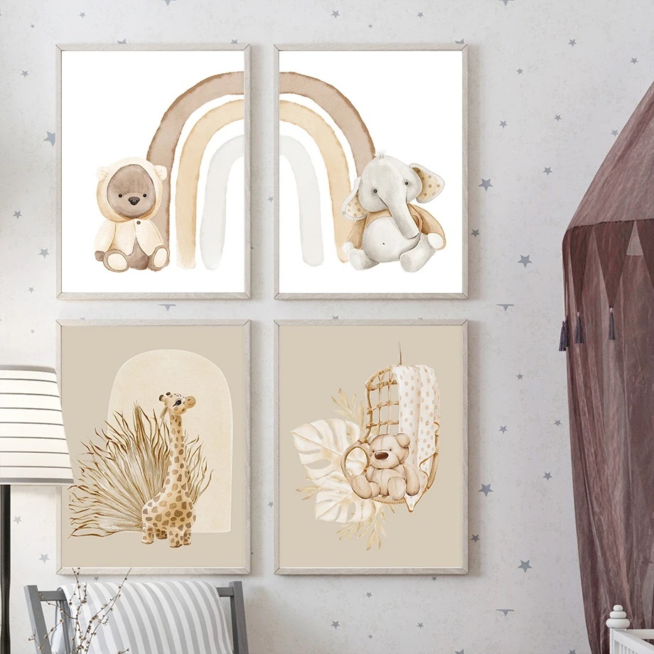 Quadro decorativo 4 peças 20x30 Nórdico bege nude marrom decoração de