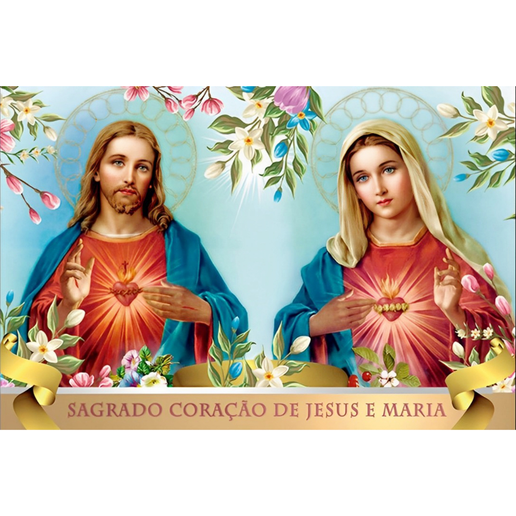 Painel Lona Festa Decora O Sagrado Cora O Jesus E Maria Shopee Brasil