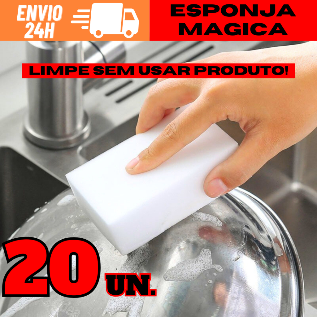 Kit 20 Esponja Mágica Bucha Branca Tira Mancha Esfrega Desengordura