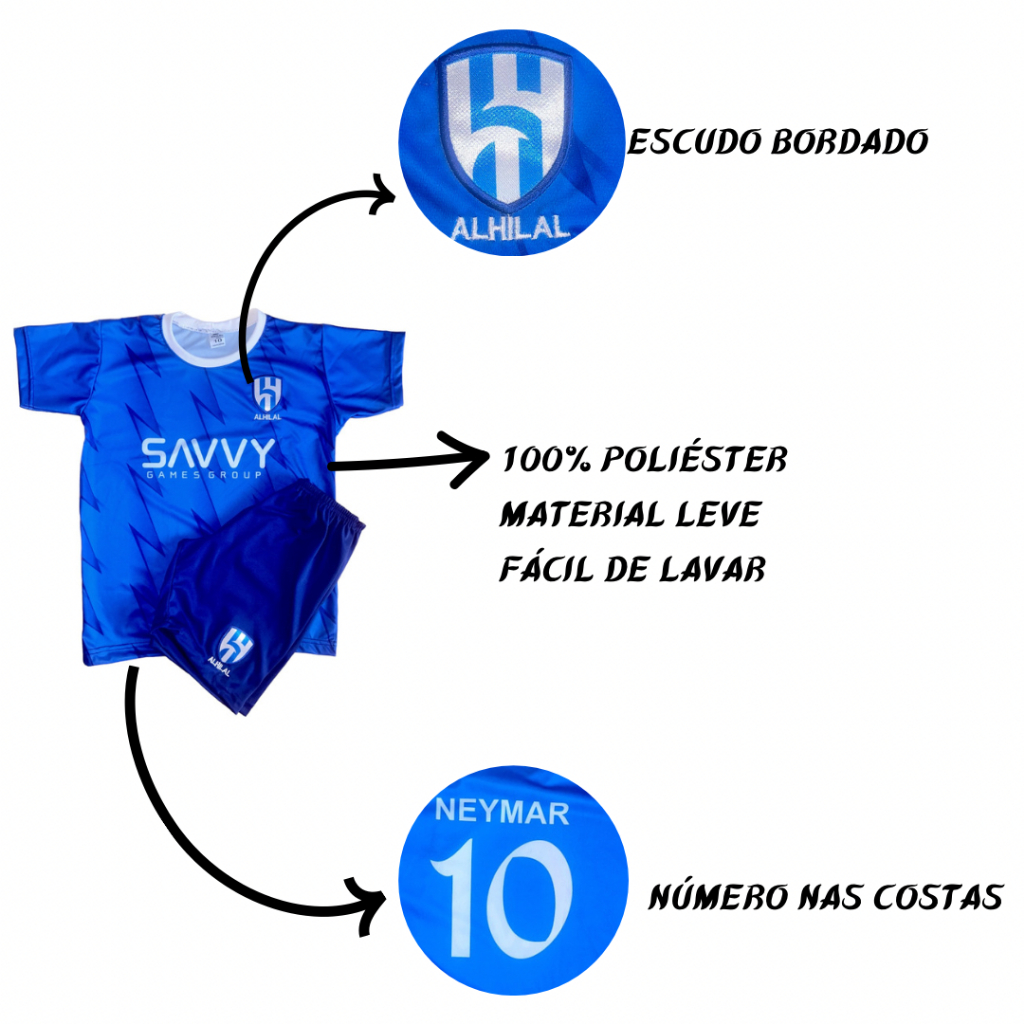 Kit Conjunto Infantil Juvenil Futebol Do Al Hilal Novo Clube Neymar