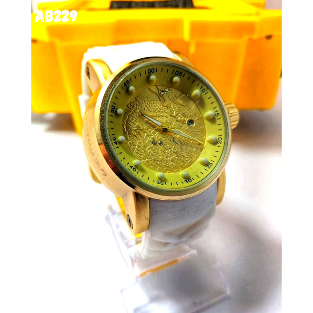 Rel Gio Invicta Yakuza Dourado Pulseira Branca A Prova Dagua Shopee