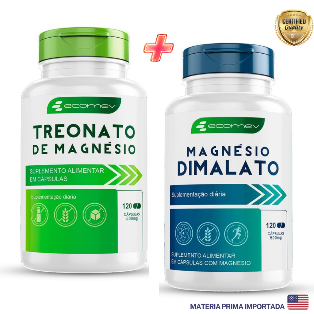 Kit Saude Magnesio Dimalato Magnesio L Treonato 500mg Puro