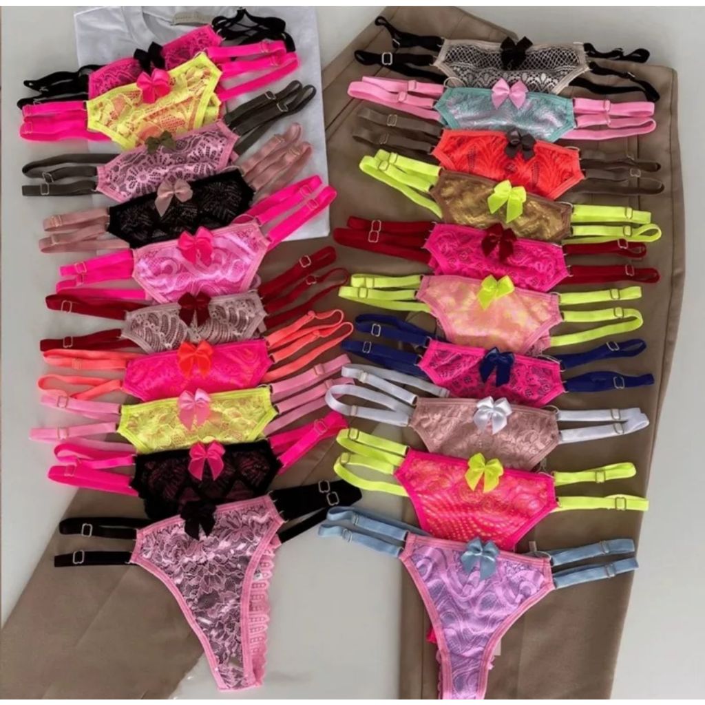 Tanga Neon Duas Tiras Calcinha Sexy Colorida Lingerie Feminina