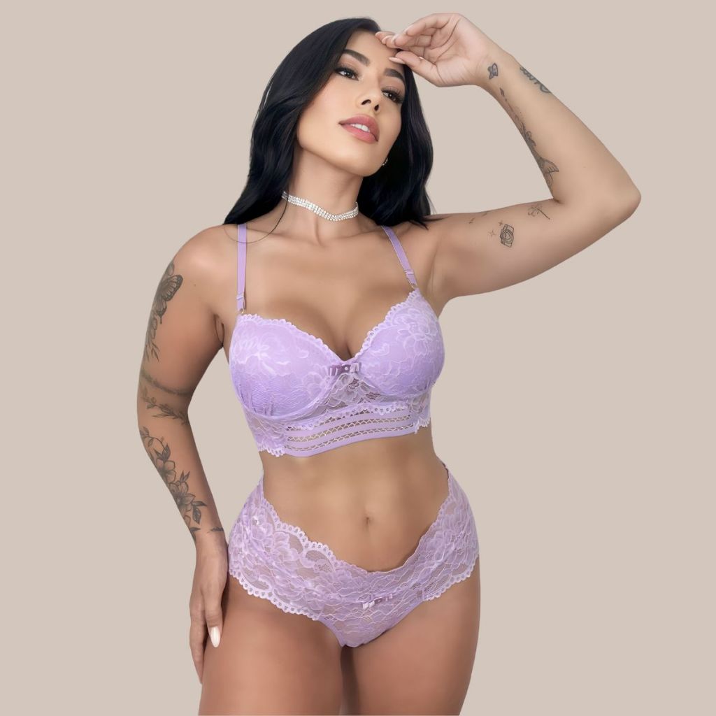 Lingerie Sexy Conjunto Em Renda Suti Bojo E Calcinha Hotpants