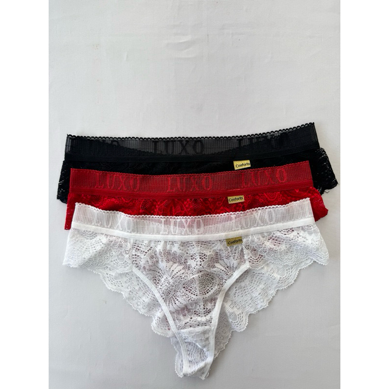 Kit 10 Calcinha Renda Luxo Fio Dental Lingerie e Forro de Algodão Tanga