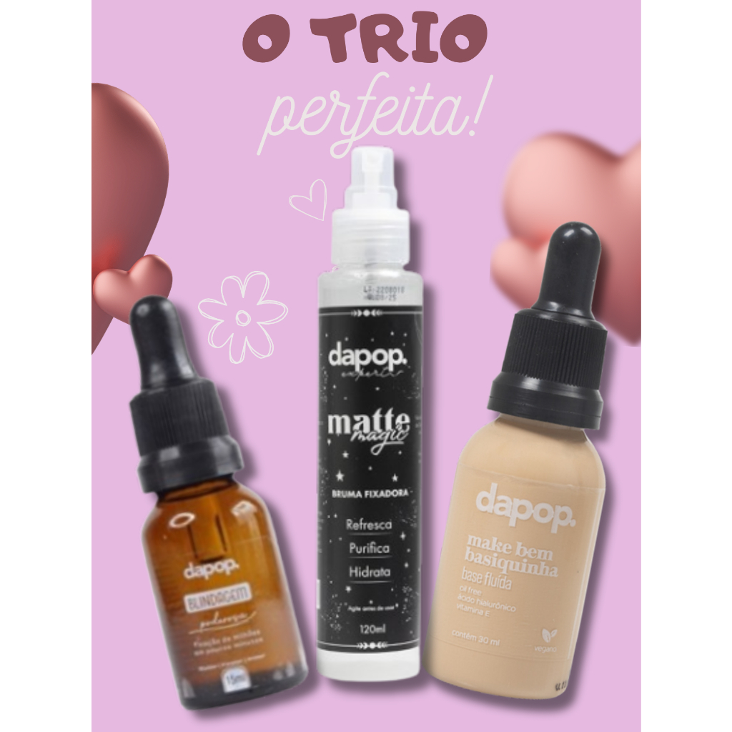 Kit Blindagem Poderosa Base Fluída Vegana Basiquinha Bruma Fixadora