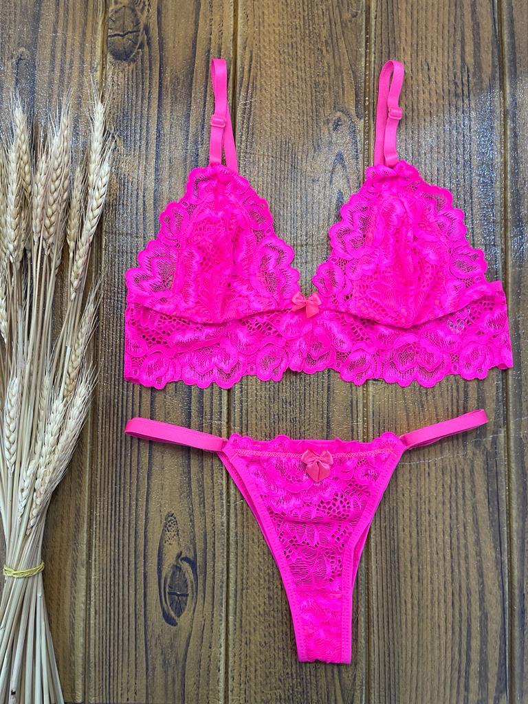 Kit Conjunto Lingerie Renda Sensual Sutiã alça regulável Calcinha