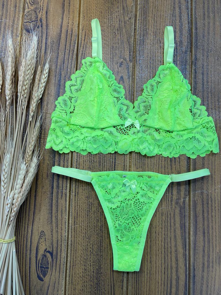 Conjunto Lingerie Renda Sensual Sutiã alça regulável Calcinha de