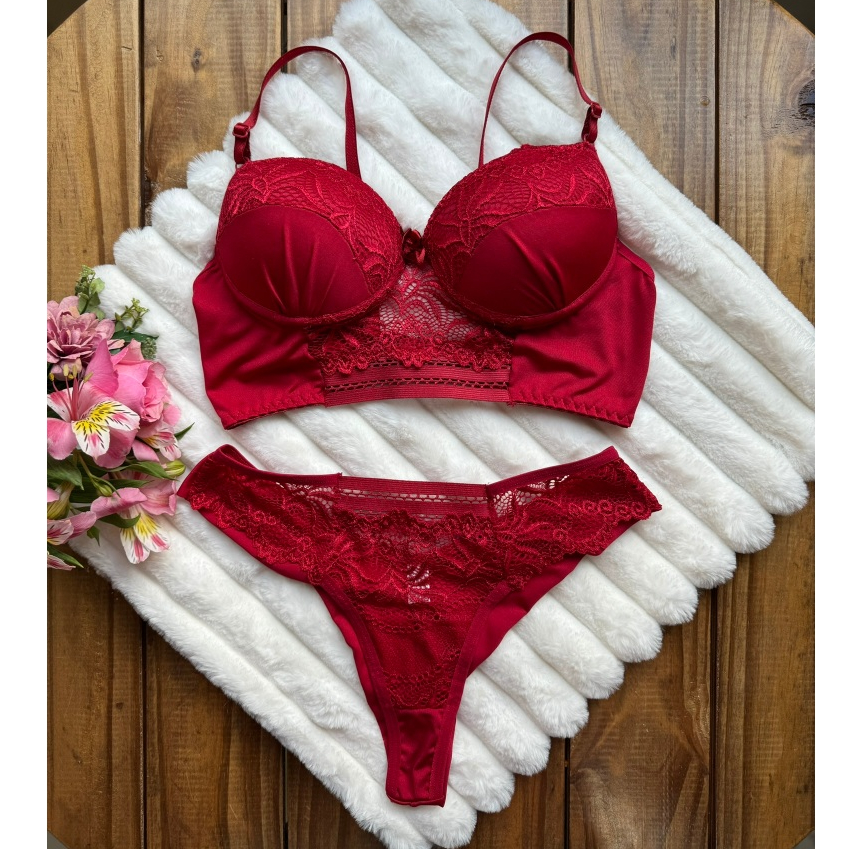 Conjunto De Renda Lingerie Sexy Suti Bojo Calcinha Microfibra