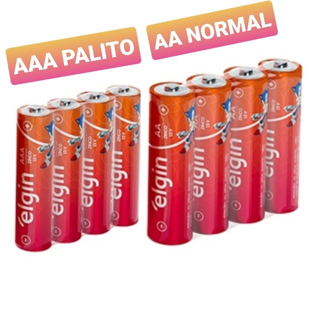 Pilha De Zinco AAA Palito R03 Ou AA Pequena R06 Elgin 4 Pilhas