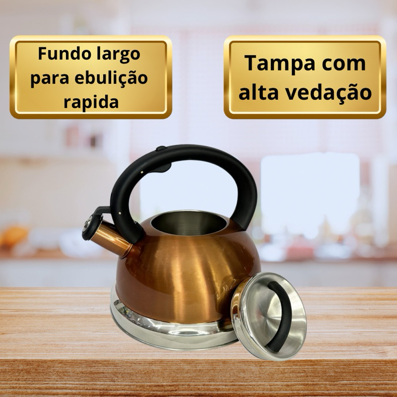 Chaleira inox agua cha cafe fogao elétrico gas indução Apito Crown