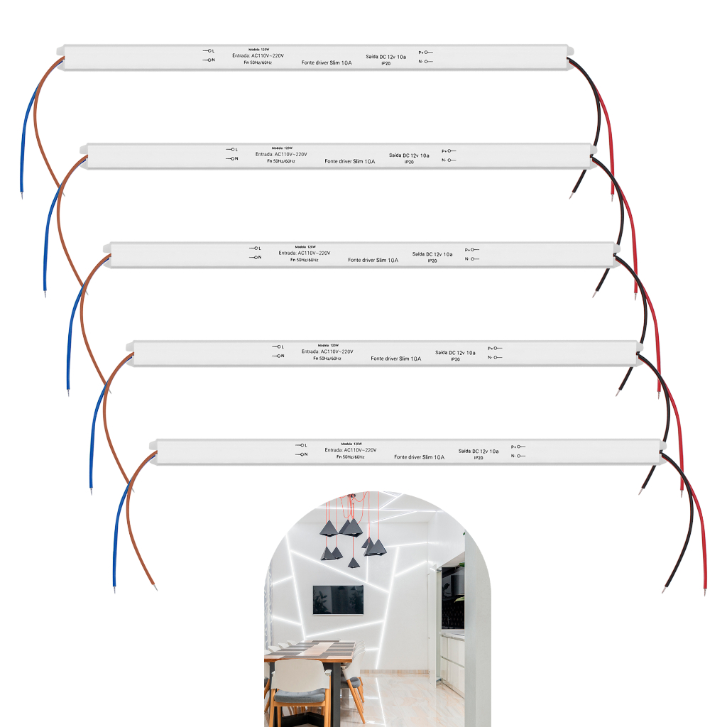 Kit 5 Fonte Slim Driver Para Perfil Fita De Led 12v 10a 120w Shopee