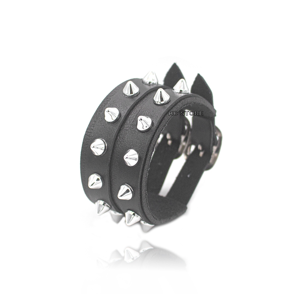 Bracelete Pulseira Punk Rock Espinhos Spike Regul Vel Grosso Couro