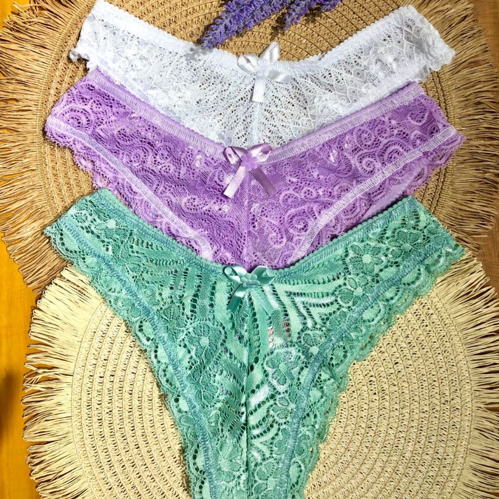 Kit Calcinha De Renda Sexy Forro De Algod O Lingerie Feminina