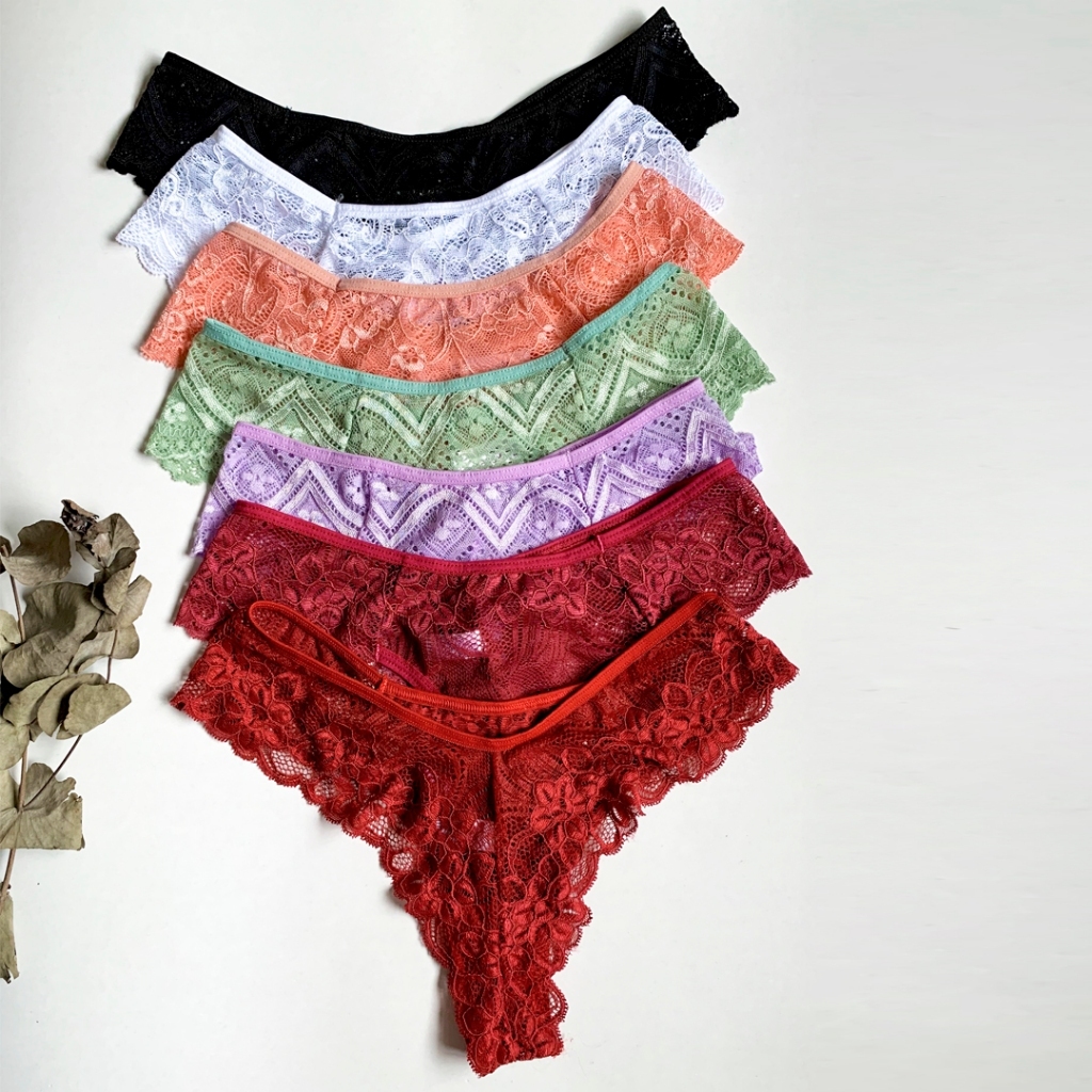 5 Calcinhas Renda Kit Fio Dental Lingerie Sexy E Sensual Moda Intima