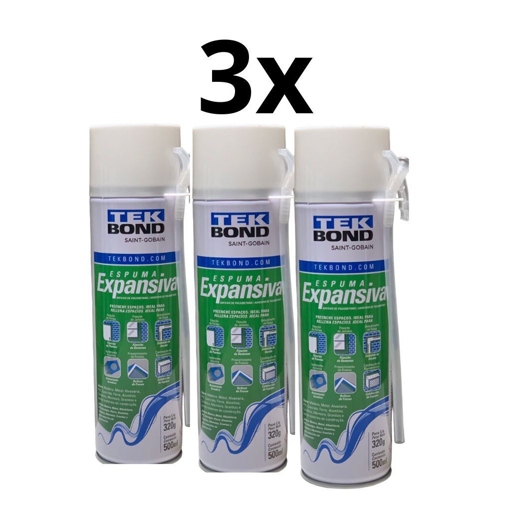 KIT 3 Unidades Espuma Expansiva De Poliuretano 500 Ml 320 G