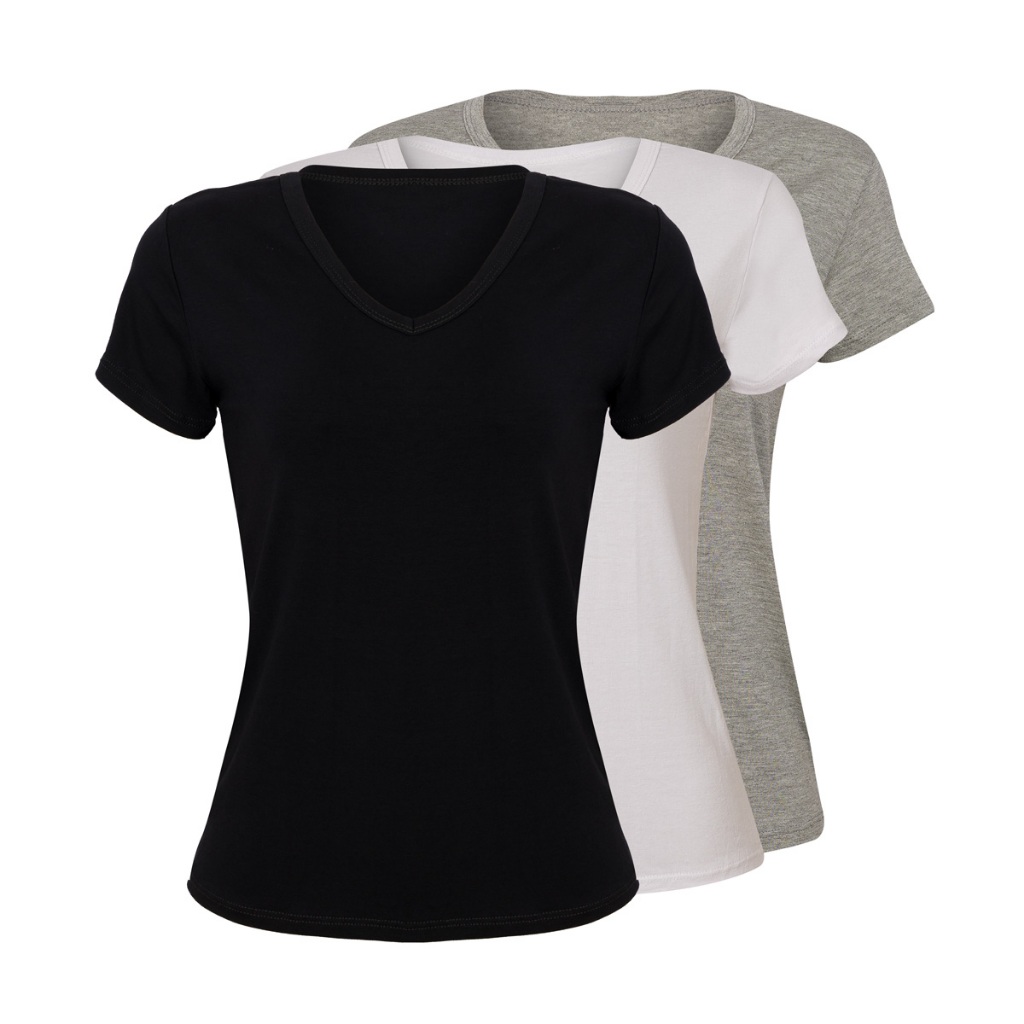 Kit 3 Blusa Baby Look Camiseta Gola V Blusinha Feminina Básica Shopee