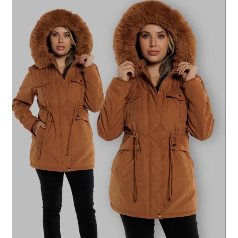 Parka Casaco Sobretudo Forrada Pelinho Capuz Shopee Brasil