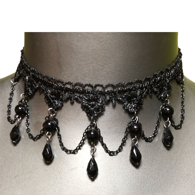 Colar Gargantilha Choker Renda Preto Vitoriano Vintage Pingente