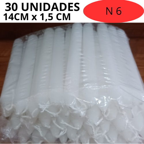 Vela Palito Branca 30 Velas 14cm X 1 5cm Numero 6 Grossa Parafina Pura