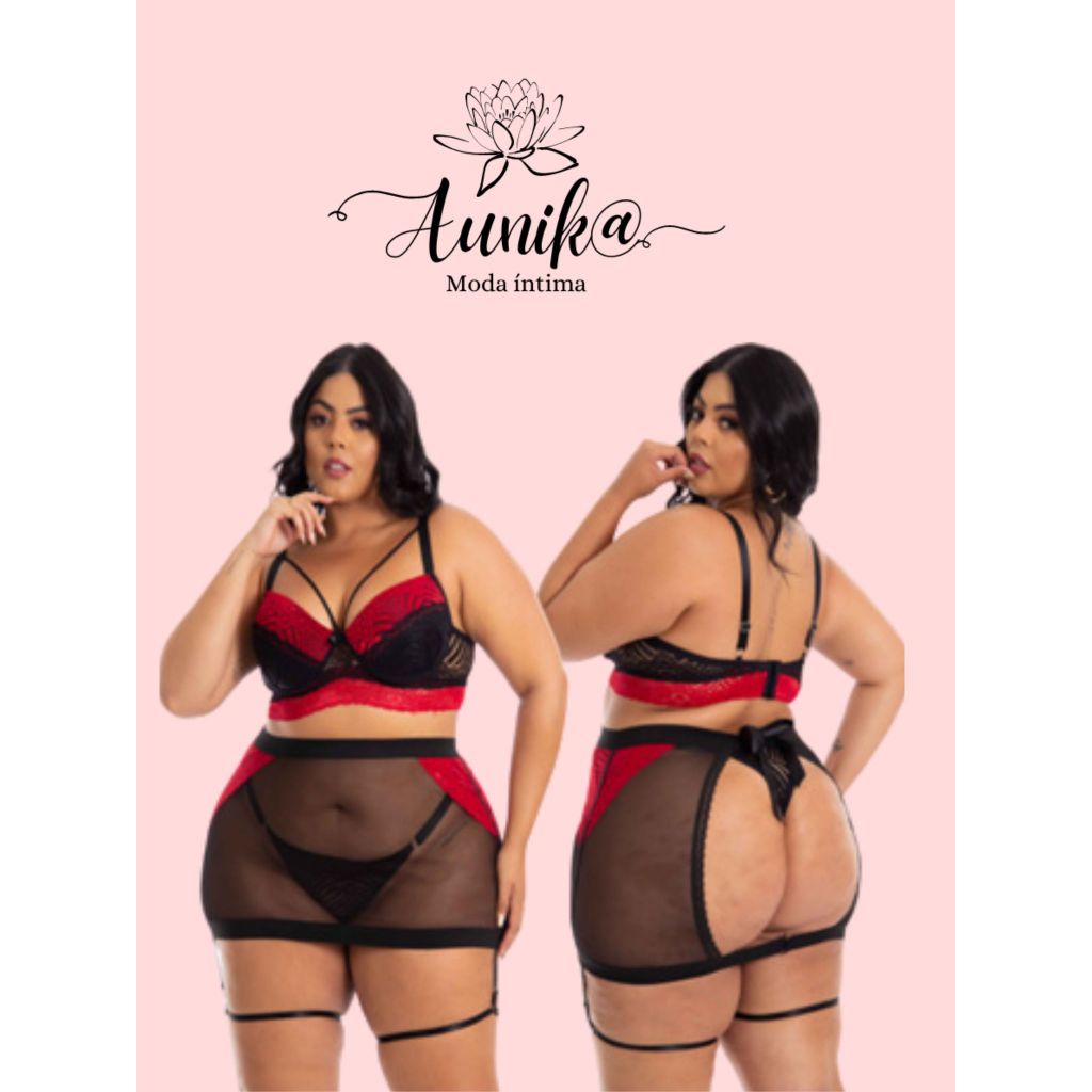 Conjunto Lingerie Plus Size Erotica Sensual Sexy Peças Saia Tule