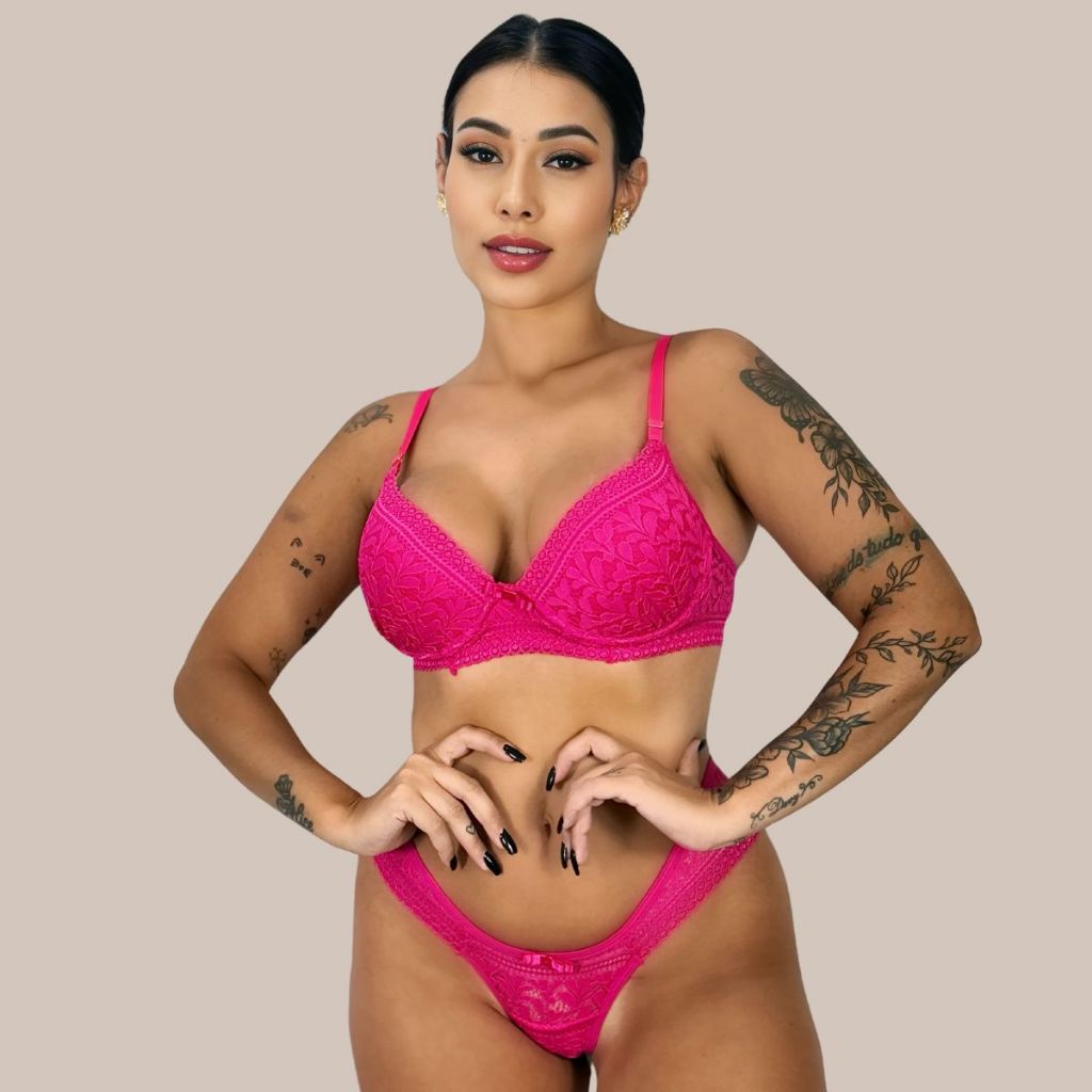 Conjunto Lingerie Sexy em Renda Sutiã Bojo e Calcinha Emy Shopee