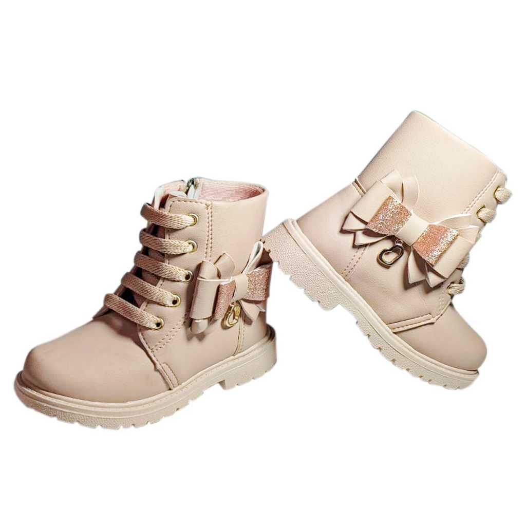Bota Coturno Botinha Infantil Menina Cor Nude Ajuste Fácil C Ziper