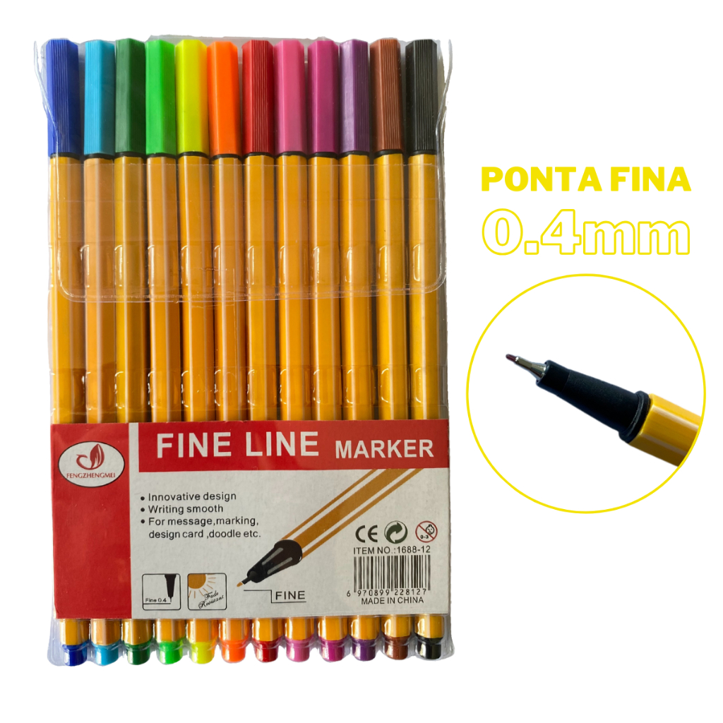 Caneta Hidrogr Fica Fineliner Ponta Fina Mm Kit Cores Corpo