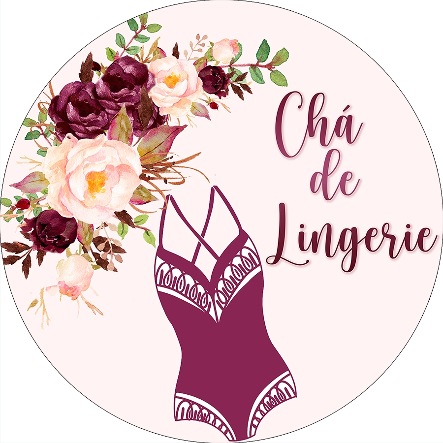 Painel De Festa Redondo Em Tecido Chá Lingerie Flores Aquarela 004