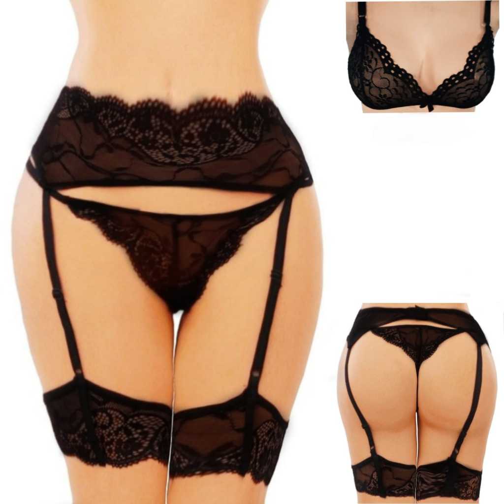 Cinta Liga Lingerie Sexy Renda Calcinha Fio Dental Sutiã e Persex Shopee Brasil