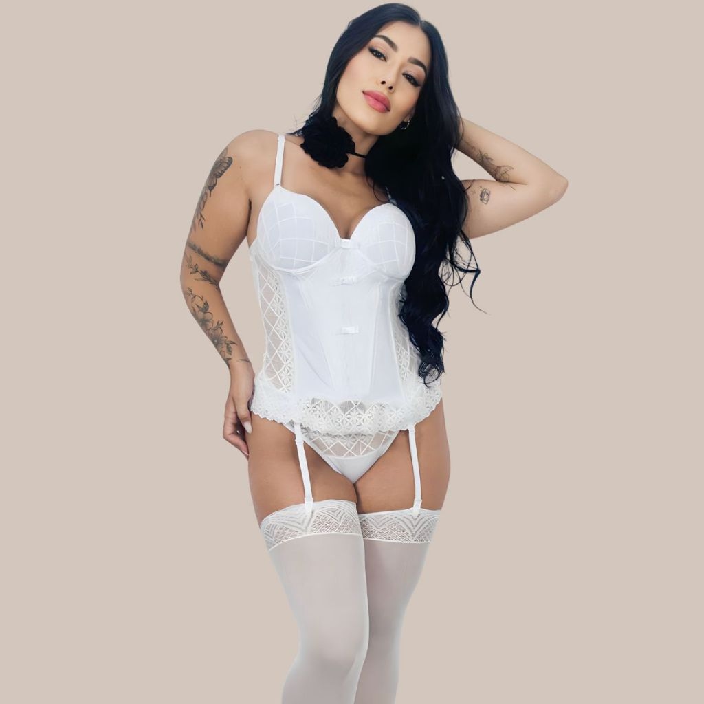 Espartilho Sensual Lingerie Bojo Liga E Calcinha Corselete Rendado