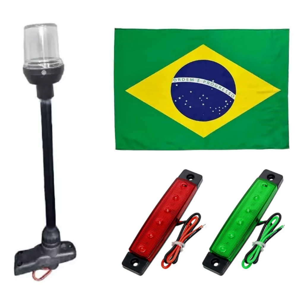 Kit Luzes de Navegação Bombordo e Boreste Slim 6 Leds Mastro Retrátil