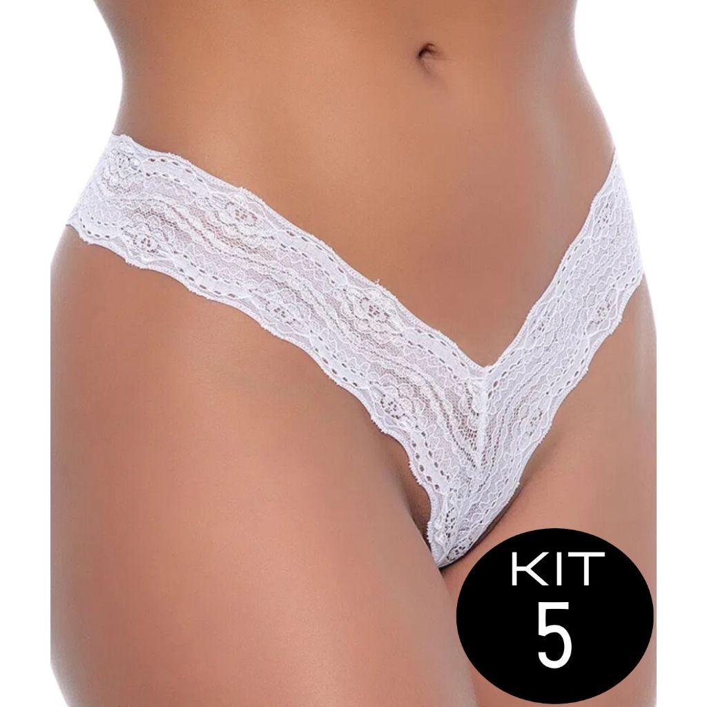 Kit Tanga Rendada Calcinha Renda Caleçon Fio Dental Lingerie Feminina