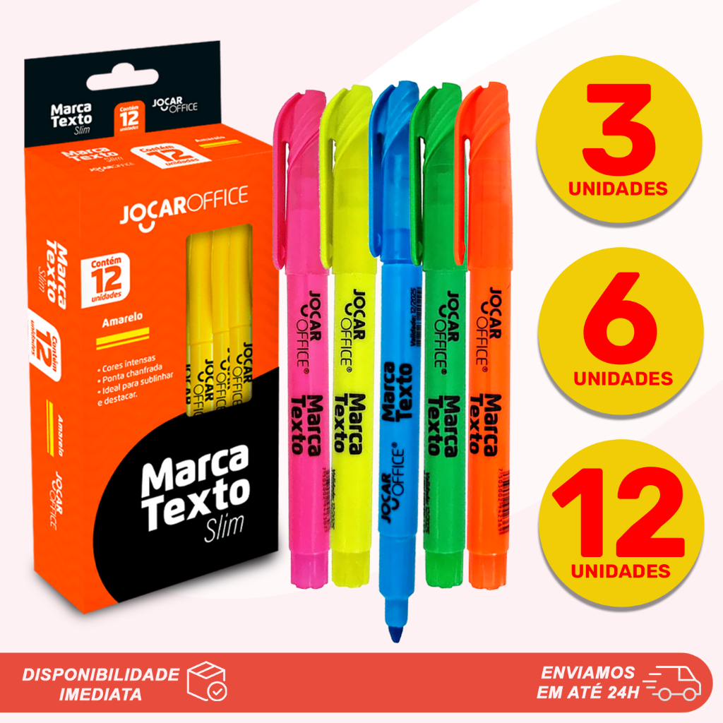 KIT PROMOCIONAL Caneta Marca Texto Neon Fluorescente Ponta Chanfrada