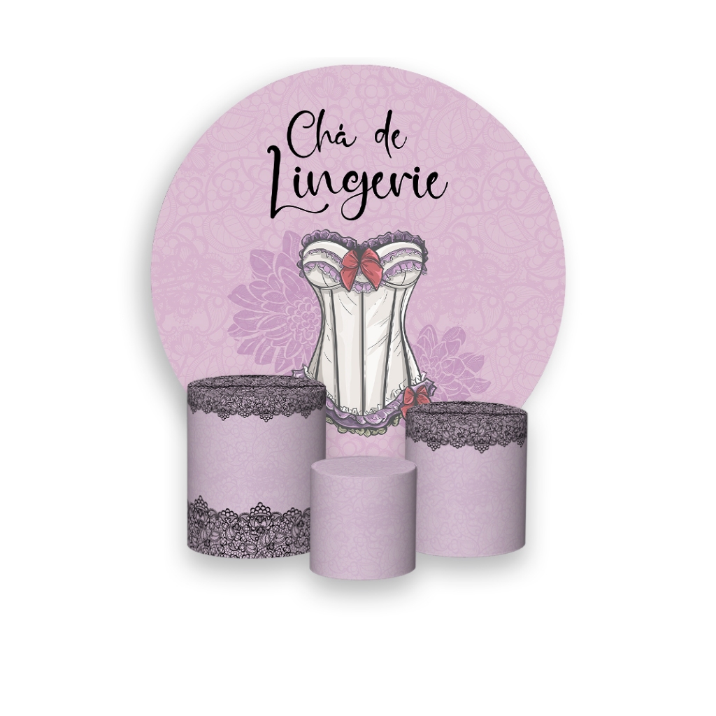 Painel De Festa Redondo Trio De Capa Cilindro Chá de Lingerie Lilás