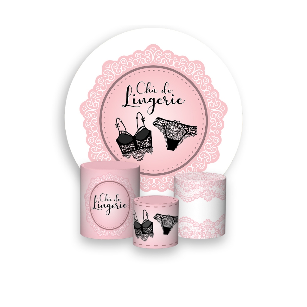 Painel De Festa Redondo Trio De Capa Cilindro Chá de Lingerie Preto