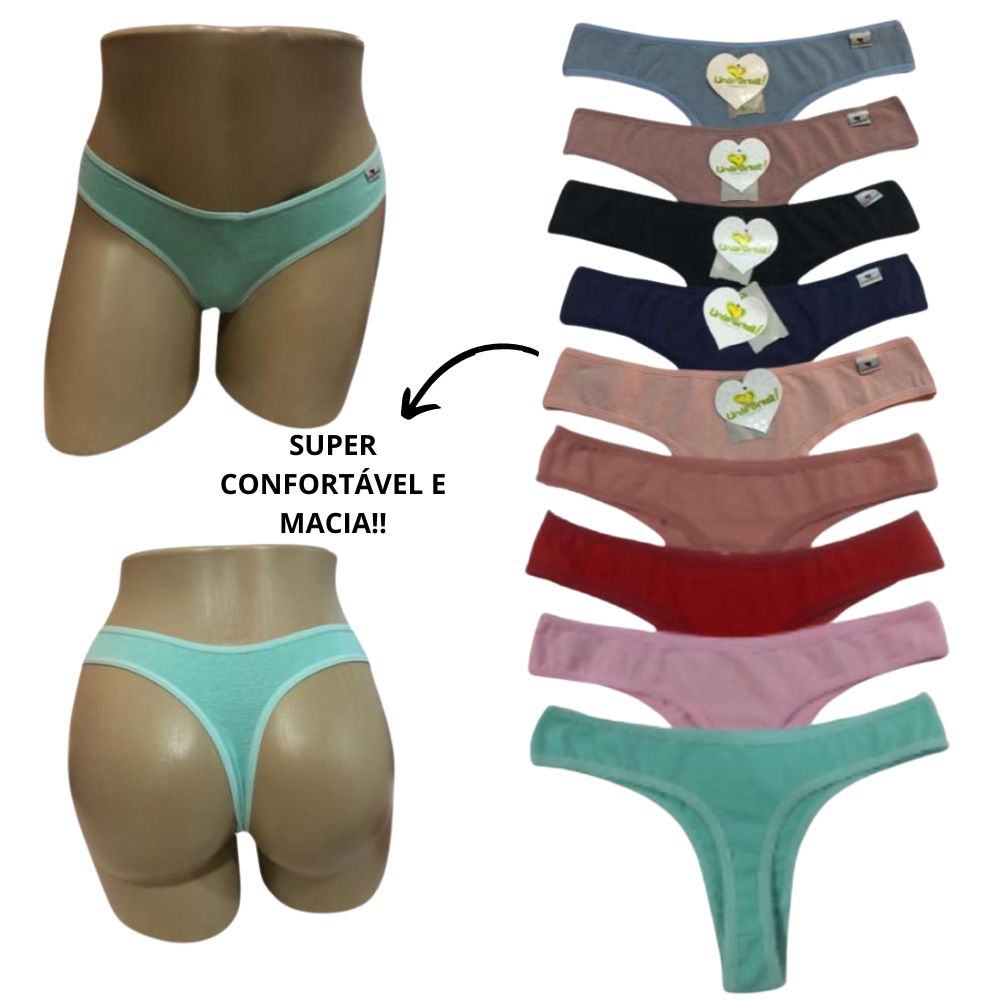 Kit 3 Calcinha Fio Dental Algodão Lingerie Tanga Asa Sexy Sensual Lisa