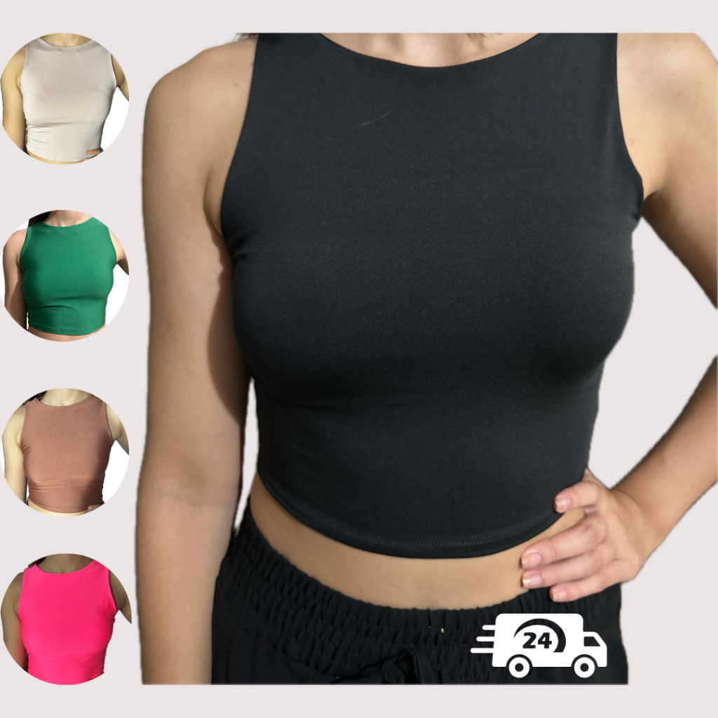 Cropped Regata Suplex Liso Forrado Moda Blogueira Shopee Brasil